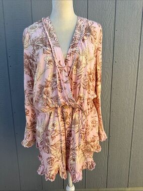 Agua Bendita for Target Floral Pink Ruffled Romper Palm Royale style size XL